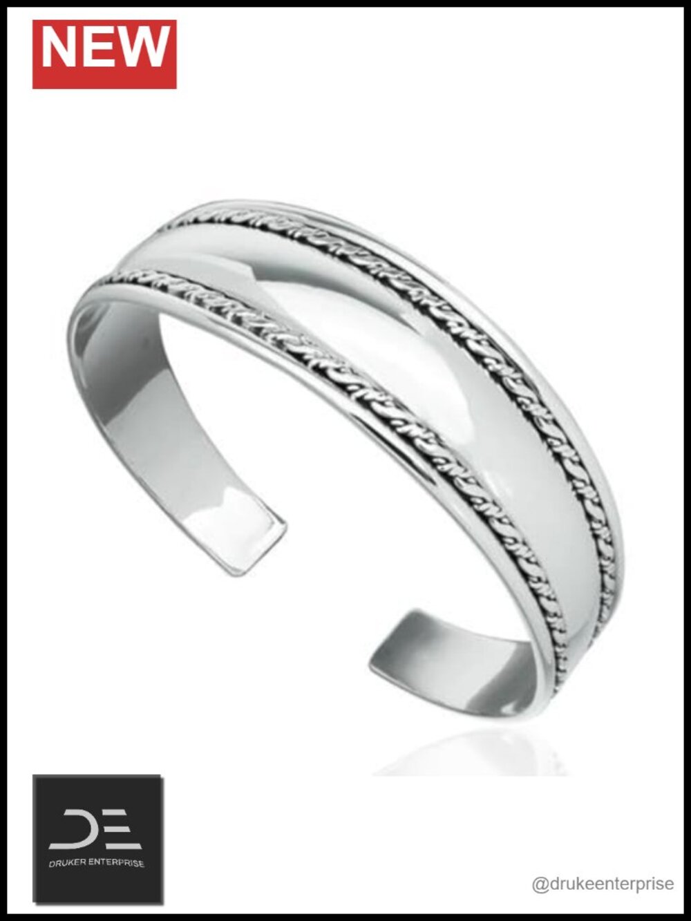 925 Sterling Silver Wide Cuff Bangle Adjustable Open Bracelet Braided Rope